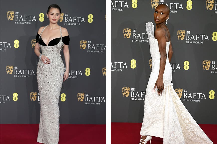 Selena Gomez wearing pieces from the Tiffany Archives and Cynthia Erivo wearing vintage Tiffany jewellery at the BAFTAs